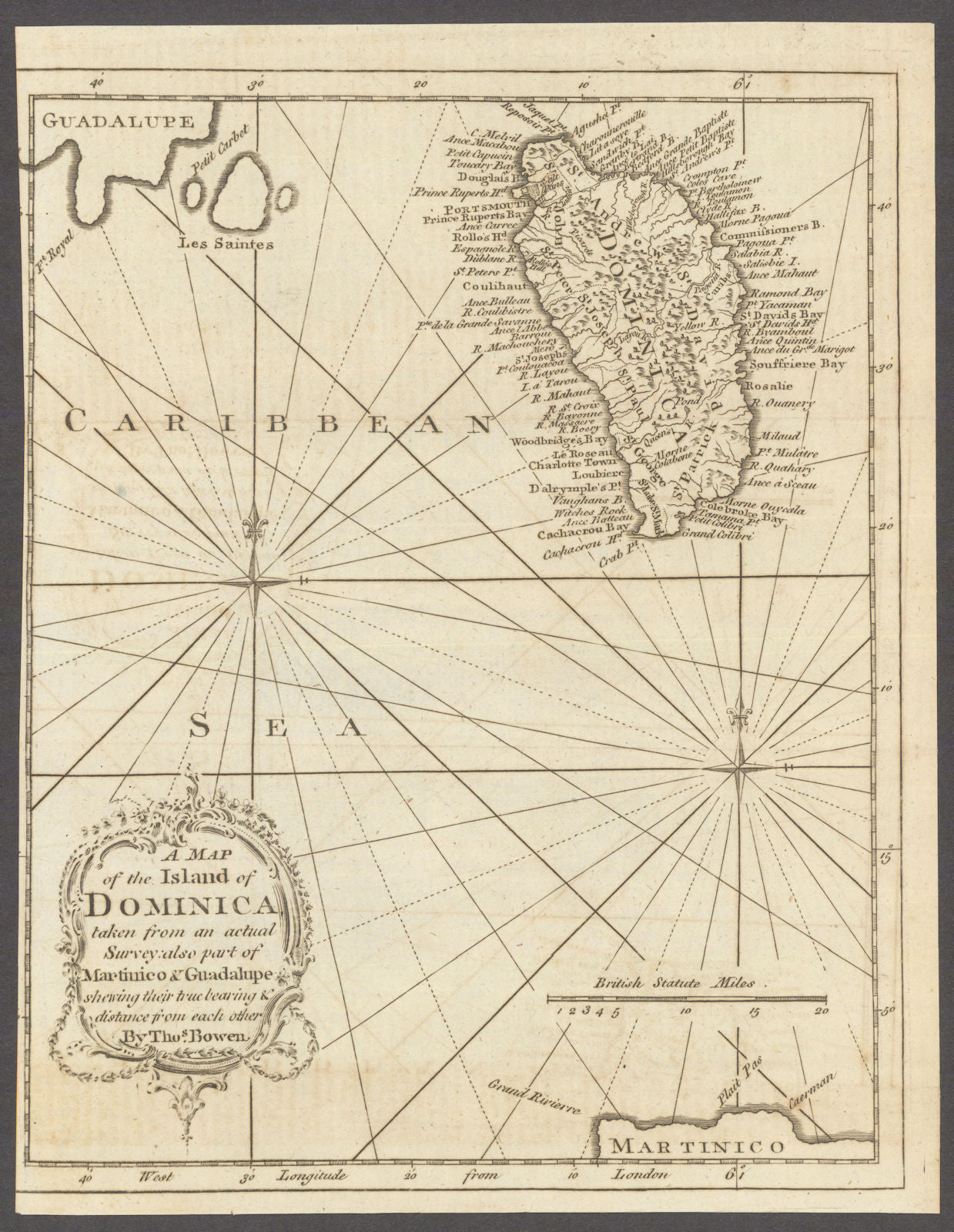 A Map of the Island of Dominica… also part of Martinico & Guadalupe. Bowen 1778